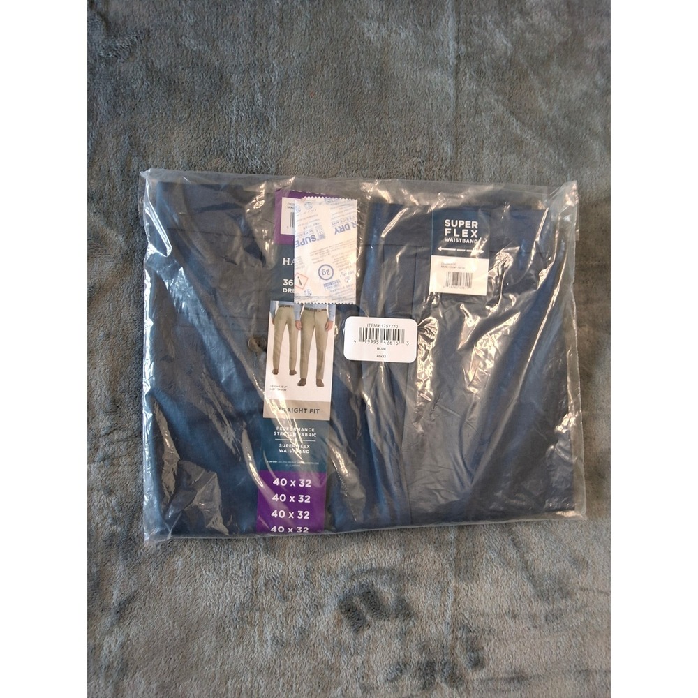 Haggar 365 Flex Mens Straight Fit Dress Pants Blue 40x32 Super Flex Waistband